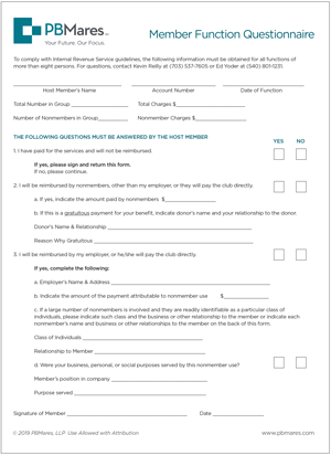 Club Member Revenue Questionnaire