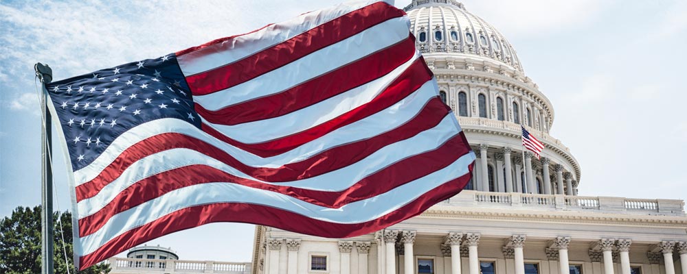 United States flag in front of capitol building