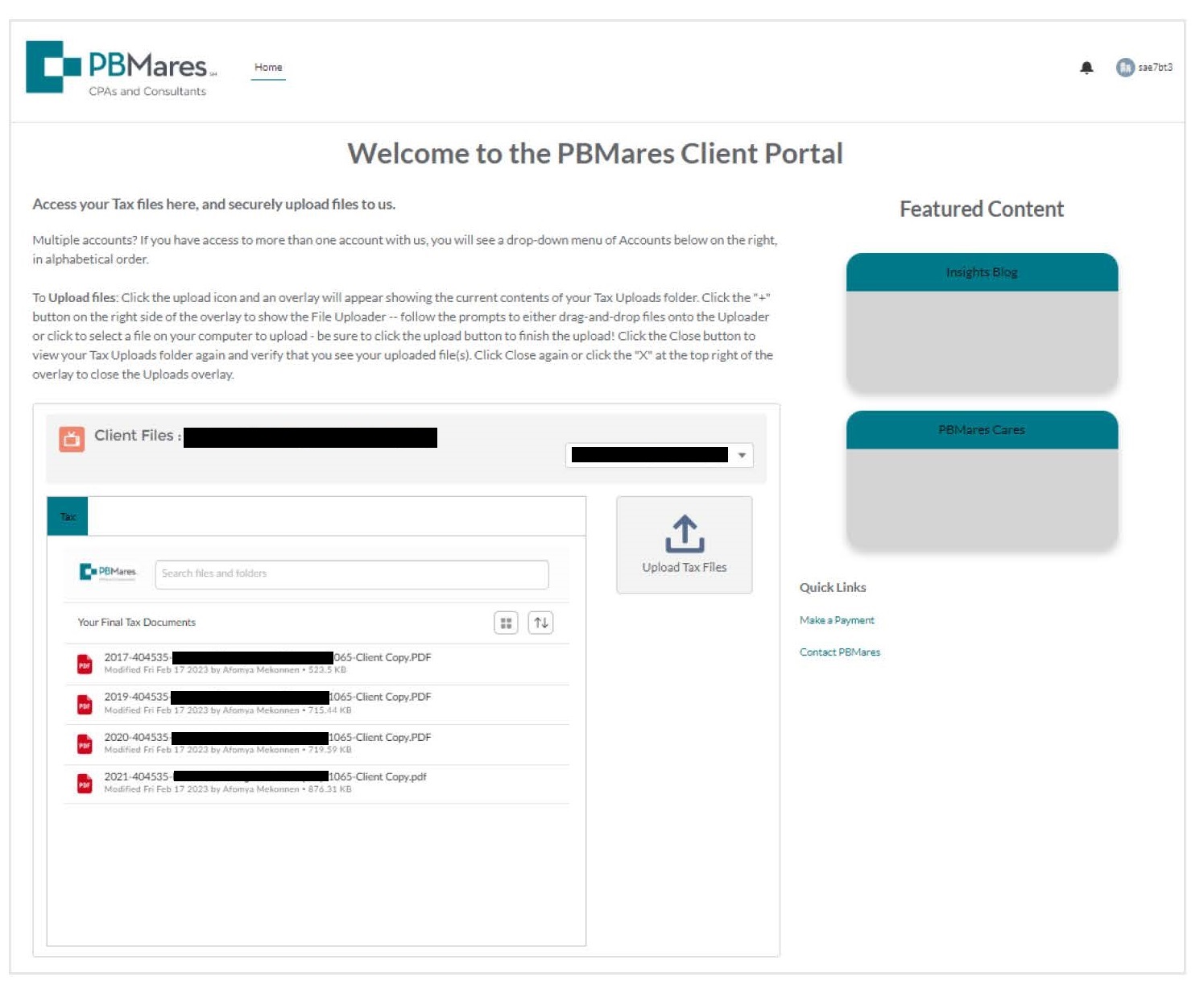Client portal home page